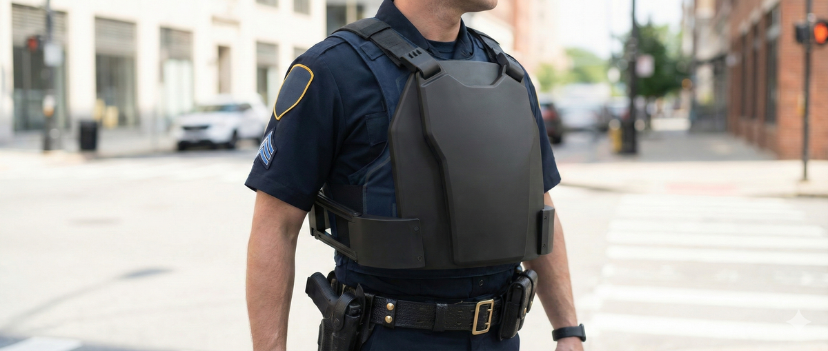 Officer wearing Defy Impact body armor on patrol